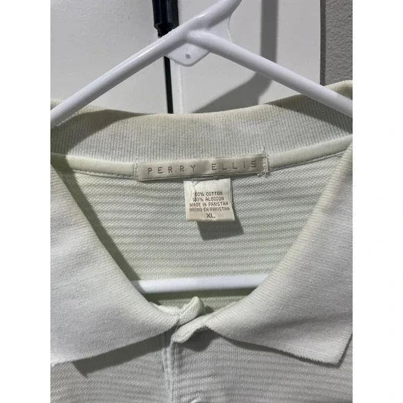 Perry Ellis Womens XL Light Green Ribbed 100% Cotton Short Sleeve Polo Shirt - Picture 4 of 6